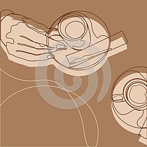 Illustration of womans hands holding a cup of coffee.