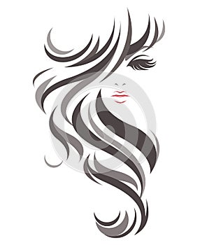 Women long hair style icon, logo women on white background