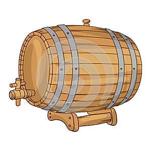 Illustration of wooden barrel for wine or beer.
