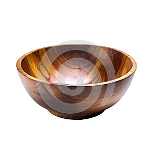 Illustration of wooden bowl, kitchen utensils isolated on white background.