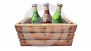 An illustration of a wooden box for bottles of alcoholic beverages, packaging for storing and delivering drinks