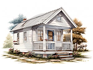 Illustration of wooden rustic house farmhouse