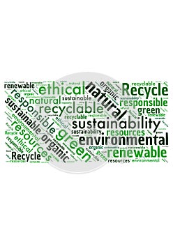 Illustration of a word cloud with words representing the environment and being green