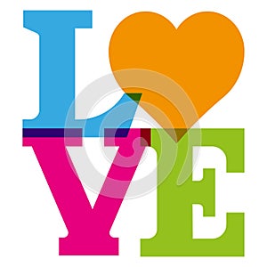 Illustration of the word LOVE with colorful letters isolated on a white background