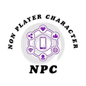 Illustration of the word NON PLAYER CHARACTER and gift icon.NPC that is going viral in one of the social media