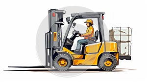 Illustration of a Worker Operating a Forklift. Generative ai