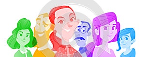 Illustration Workgroup multicolor character portraits. Image persons in style duotone. Colorful isolated of men and