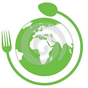 Illustration World Food Day.Globe with a spoon and fork