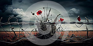 Illustration of world war one battlefields filled with poppies