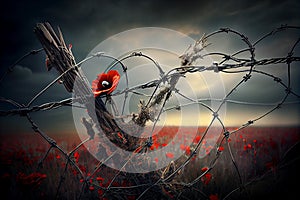 Illustration of world war one battlefields filled with poppies