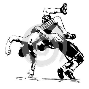 The illustration Wrestlers in fight