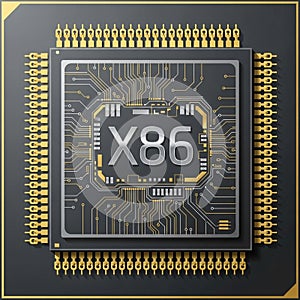 Illustration of an x86 microprocessor. The design features a