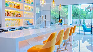 illustration of yellow bar stools at a bar counter photo
