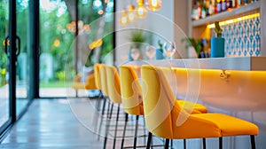 illustration of yellow bar stools at a bar counter photo