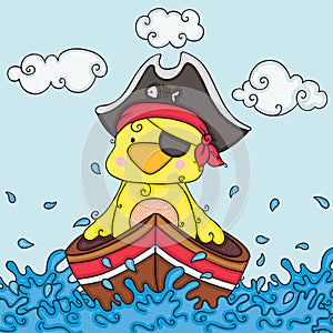 Illustration with yellow bird pirate in boat