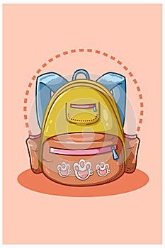 Illustration of yellow blue school bag