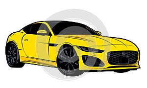 Illustration of a yellow colored sports car standing in three quarters.