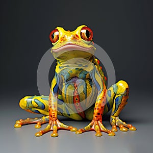 Illustration of a yellow frog with a colorful pattern on his body