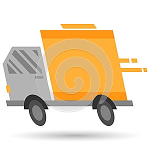 Illustration, yellow-gray car delivery truck, mail car. Transport icon, vector