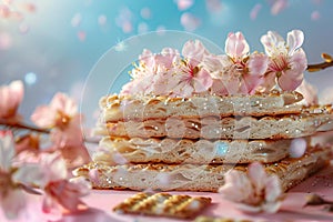 Yom kodesh yom shevat with flowers and matzo, high quality, high resolution