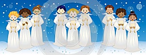 illustration with young angels singing in choir