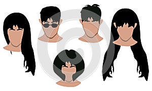 Illustration of a young beautiful women and man portraits with different hairstyle.Set of avatar.