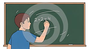 Boy Writing Math Equation on Chalkboard, School Concept