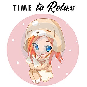Illustration Of A Young Girl In A Dog Costume Holding A Bone With Time To Relax