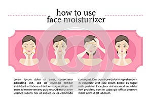 Illustration of young girl putting on her face moisturising cream. photo