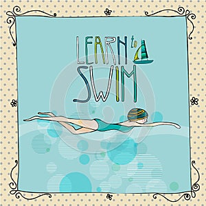 Illustration of a young girl swimming