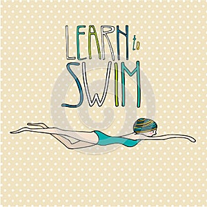 Illustration of a young girl swimming