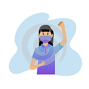 Illustration young girl wear face mask to fight covid 19