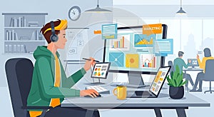 Marketing Analysis Man Working on Data Analytics Dashboard