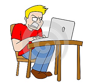 Illustration of a young man angry while talking to someone online