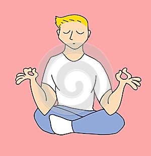 Illustration of a young man in meditation posture in full concentration