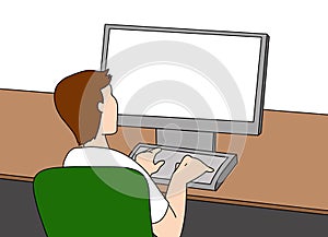 Illustration of a young man using the computer