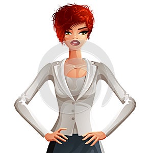 Illustration of young pretty business woman with stylish haircut