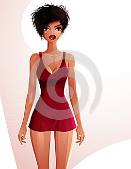 Illustration of young pretty woman wearing nighty.