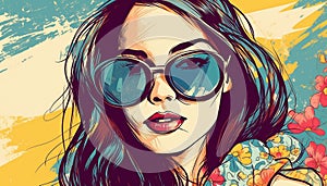 illustration of a young traveling girl with glasses