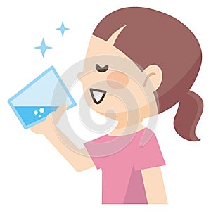 Illustration of a young woman drinking a glass of water