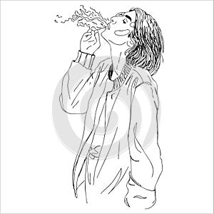 Illustration,young woman smoking.