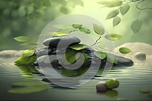 illustration, zen stone pyramid, water surface screen, ai generative