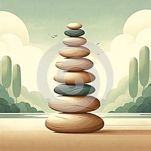 Illustration Of Zen Stones, AI generated