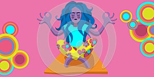 Illustration of a zen woman in lotus yoga position- colorful design - feminity and nature photo