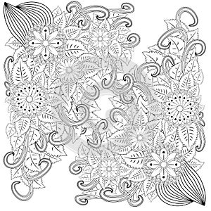 illustration zentangl. Flower frame. Coloring book. Antistress for adults and children. The work was done in manual mode. Black