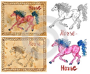 Illustration with zodiac animal - Horse