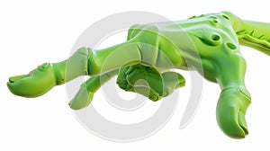 An illustration of a zombie hand pointing a finger, isolated on a white background. Palm of a green creature with creepy