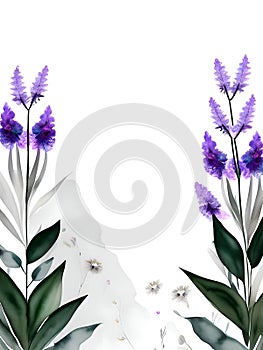 Illustrationof A Beautiful Watercolor Greeting Template. A Filed of Wildflowers.