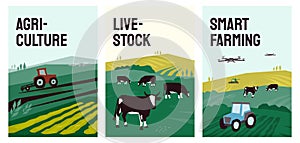 Illustrations of agriculture, smart farming, livestock