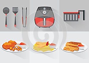 Illustrations of Air Fryer and accesories